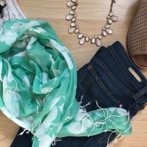 Mint green and white floral scarf